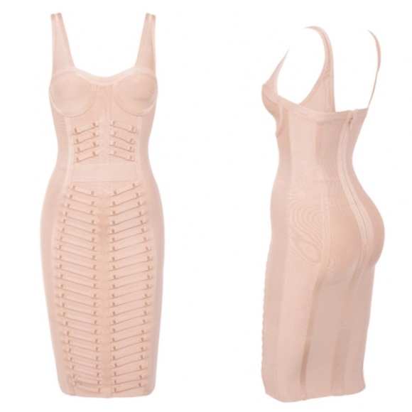 Nude Blush Bustier Bandage Dress - Picture 3 of 8
